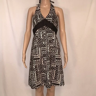 Vestido Jones New York Mujer Talla 4 Negro Blanco Geométrico Halter Cintura Imperio Foto 1 de 4