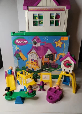 Playskool 1993 Barney and Friends Schoolhouse Playground Play Set W/ Box VTG Cover