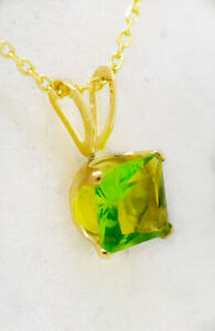 GENUINE 0.92 Cts PERIDOT PENDANT 14K YELLOW GOLD - Free Chain - NEW WITH TAG