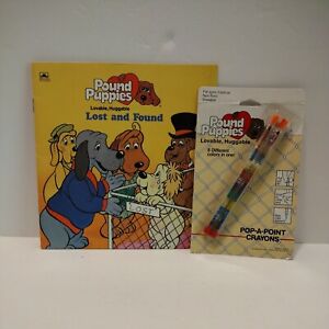 Vintage 1986 Tonka Pound Puppies NEW Pop A Point Crayons 8 colors & Book