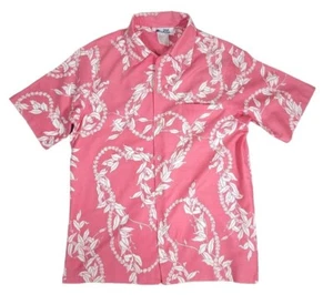 Vintage 1980s Pink Hilo Hattie Mens LARGE Tropical Floral Print Hawaiian Shirt - Picture 1 of 8