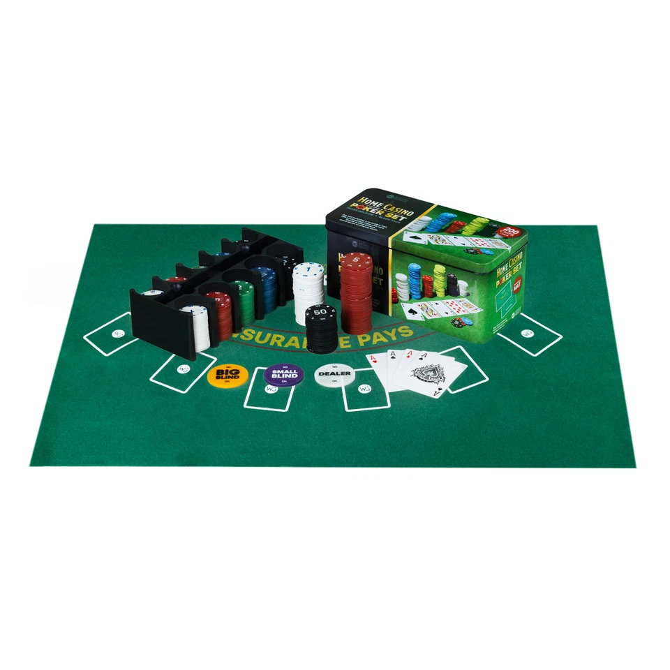 200 Poker Game Texas Hold'em Set Gaming Mat Chips 2 Decks Playing Card With Box - Image 1 of 4