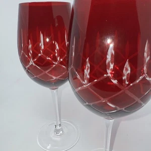PIER One Bohemian Wine Red Goblets (2) 9" Cut Clear Etched - Picture 1 of 12