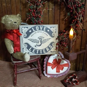 PRIMITIVE VICTORIAN RETRO VINTAGE STYLE VALENTINE LOVE LETTER KISS SEALED SIGN - Picture 1 of 8