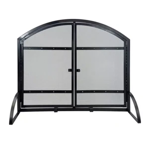 Pleasant Hearth Fireplace Screen 39"L x 12"W x 31"H Steel Mesh Black w/ Doors - Picture 1 of 12