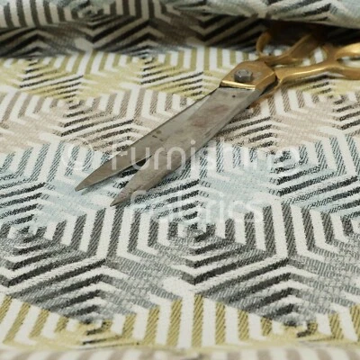 Moderno tejido geométrico patrón 3D en telas de tapicería jacquard amarillo gris Foto 1 de 4