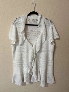 Womens Cato Open Knit Open Cardigan Short Sleeve Off White Sz 22/24W Ruffle Hem - Picture 1 of 7