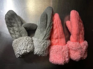 Girls Gray/Pink Mittens One Size Fits Most New - Picture 1 of 1