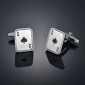 Manschettenknöpfe Poker Skat Kartenspiel Pik Ass Casino Anzug Smoking Uniform - Bild 1 von 2
