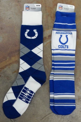 2 Pack NFL Indianapolis Colts Socks Gift Set Blue White Mas Stripes Large Argyle Cover