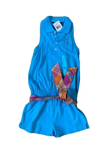 Girls Polo Ralph Lauren Size 5 Blue Romper/Jumper Pink Emblem Horse 100% Cotton - Picture 1 of 5