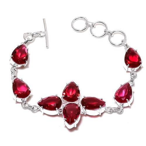 VALENTINO Bracciale gioielli fatti a mano in argento sterling 925 con pietre preziose rubellite misura 7 8"
