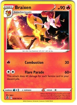 Braixen 26/195 Pokemon SWSH: Silver Tempest - Image 1 of 3