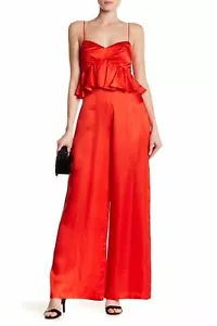 AMUR rot Satin Finish Schößchen Rüschen weites Bein Hose Overall Kleid 4 Selbstporträt - Bild 1 von 4