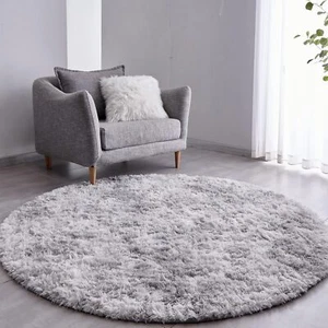 Round Shaggy Rug Living Room Bedroom Carpet Fluffy Anti-Skid Mat 60/80/100/120cm - Picture 1 of 22