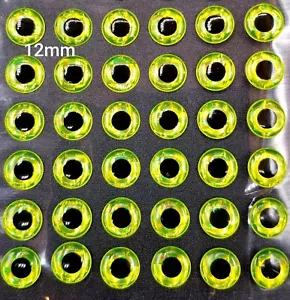 12mm Fish Eyes Chartreuse Green 3D Holographic (Pcs 28, 112 or 336 ) - Picture 1 of 2