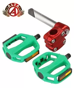 ALTA Original Bike 4-Bolt 21.1mm BMX Stem Red & Alloy Pedals 9/16" in Green - Picture 1 of 1