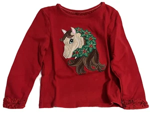 Top Girls Size 5 Horse Wreath Appliqué  Christmas Holiday Ruffle Wrist Red - Picture 1 of 5