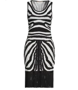 ROBERTO CAVALLI Black & White Fringe Pencil Wiggle Cocktail Party Dress 8 44 NWT - Picture 1 of 4