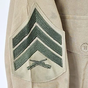 Original 1970 Ära USMC Militär khaki hellbraun Langarm Button Down Hemd QM Etikett - Bild 1 von 9