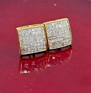 Orecchini uomo oro giallo 14 kt taglio principessa quadrati diamanti, montanti posteriori a vite - Foto 1 di 7