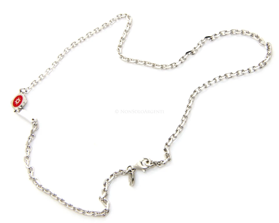 ARGENTO 925 COLLANA GIROCOLLO UOMO PIENA 50 cm ROSA DEI VENTI SMALTO ROSSO 15 gr - Immagine 1 di 1