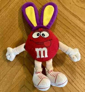 Red M&M M&M's Easter Bunny Purple & Yellow Ears Plush 2003 Galerie 7" W3 - Picture 1 of 3