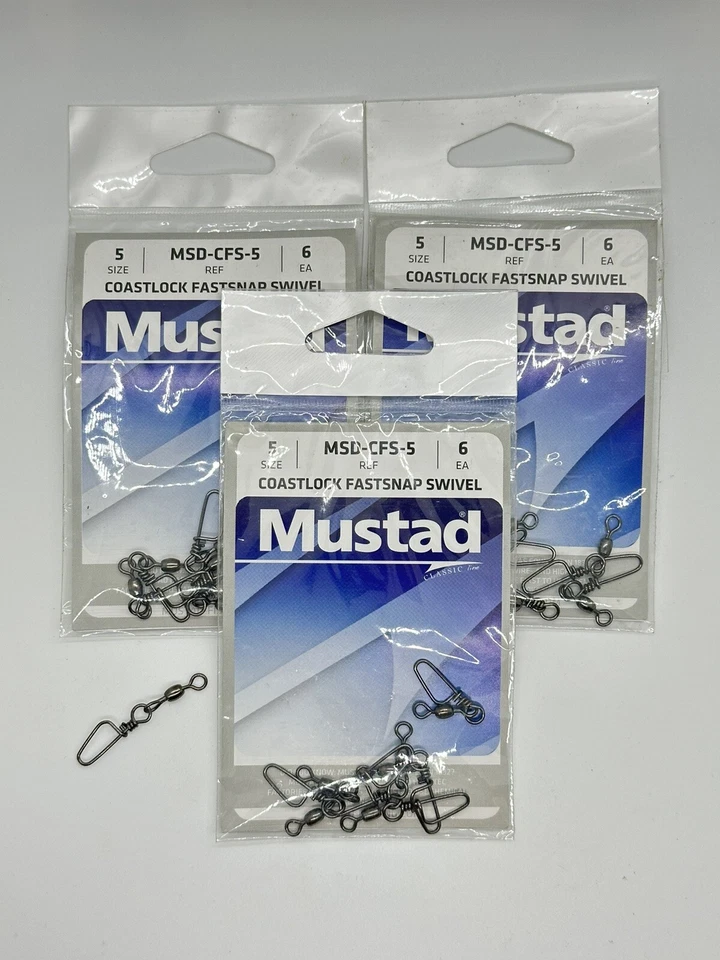 Mustad Coast Lock Rápido Snap Giratorio Talla 5 Negro Níquel Paquete de 6 LOTE DE 3 PAQUETES Foto 1 de 1