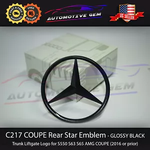 C217 COUPE Mercedes GLOSS BLACK Star Emblem Rear Trunk Lid Logo AMG S63 2014-16 - Picture 1 of 2