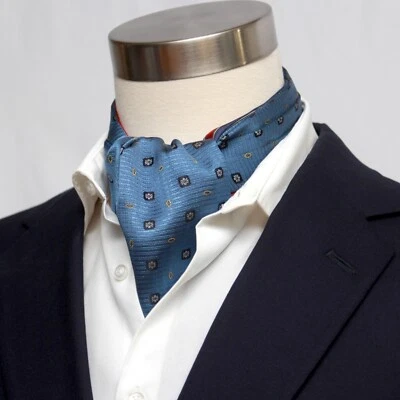 Caja de regalo corbata Ascot para hombre a rayas 100 % azul seda rojo A219 Foto 1 de 4