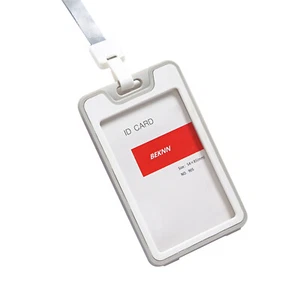 Durable Grey Meeting ID Badge Card Holder Slim Hard Card Cover Case w/ Lanyard - Picture 1 of 6