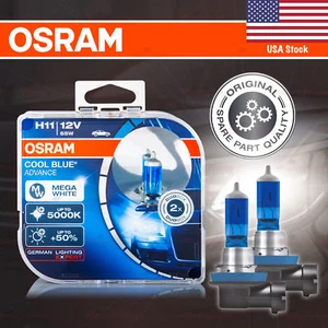 2x H11 711 OSRAM COOL BLUE ADVANCE Bulbs DuoBox +50% 5000K MEGA WHITE 64211CBA - Picture 1 of 10