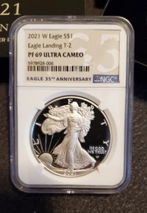 2021 W $1 T-2 NGC PF69 ULTRA CAMEO PROOF SILVER EAGLE LANDING  - Picture 1 of 4