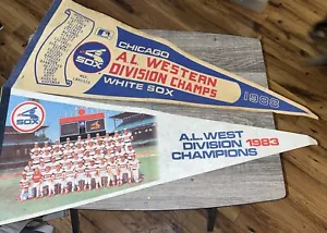 Pair Of 1983 Chicago White Sox AL West Champions Team Photo Baseball Pennants - Picture 1 of 6
