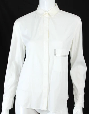 Blusa BRUNELLO CUCINELLI Blanca Algodón Popelina Monili Borde Bolsillo Botón Delantero S Foto 1 de 4