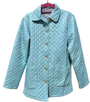 Chaqueta acolchada vintage años 90 LILLY PULITZER abrigo utilitario LG azul aguamarina campo granero Foto 1 de 4