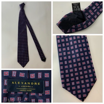Corbata ALEXANDRE London Savile cuello fila azul rosa cuadros seda hecha en Italia YGI T5-19 Foto 1 de 4