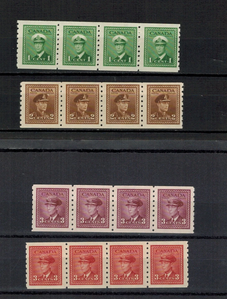CANADA SCOTT 263-266 STRIPS OF FOUR TWO STAMPS LIGHT HINGE MARK. - Image 1 of 1
