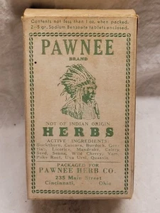ANTIGUA CAJA MEDICINAL HIERBAS PAWNEE CINCINNATI OHIO IMPRESIONANTES GRÁFICOS INDIOS - Imagen 1 de 7