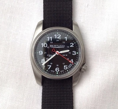 New Bertucci A-1S Field Watch Black Face Black Nylon Band Stainless Case 100M - Image 1 of 4