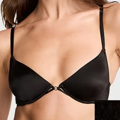 Victoria’s Secret Muy Sexy Sin Forro Demi Sujetador Negro Satinado Dorado Dije 36DD NUEVO CON ETIQUETAS Foto 1 de 4