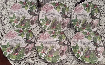  Chickadee и Holly на пучке из 6 меламиновых 10-дюймовых тарелок с Merry Christmas - Изображение 1 из 4