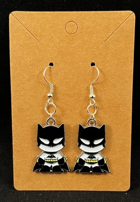 DC Superhero Inspired - Batman - Earrings - Dangle - Silver Hooks - Handmade - Image 1 of 3
