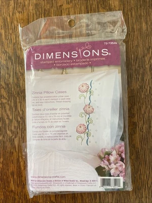 Dimensions ~Zinnia~ Set of 2 Pillow Cases Stamped Cross Stitch 72-73549 - Image 1 of 2