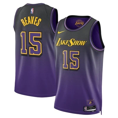LA Lakers Herren Trikot NBA City Edition (15 Reaves) Lila Neu Alle Größen UK