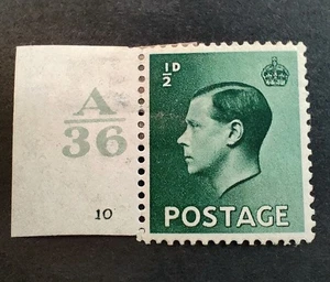 GB KEVIII 1936 1/2d Green. SG457. Control A36 Cylinder 10 no dot. Mint. - Picture 1 of 2