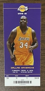 CAMISETA SHAQUILLE O’NEAL # 34 DE LOS LAKERS NOCHE DE RETIRO BOLETO DE JUEGO COMPLETO 04-02-2013 - Imagen 1 de 12