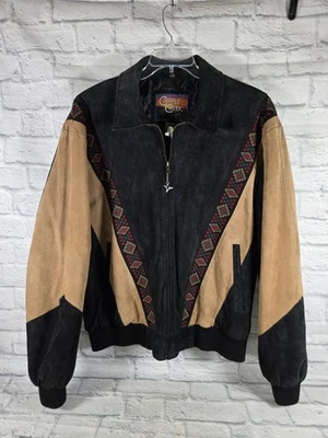 Chaqueta de Colección Cripple Creek Para Hombres XL Cuero Gamuza Negra Suroeste Azteca Años 90 Foto 1 de 4