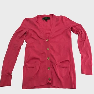 C Wonder Cardigan Sweater XS Women Pink Lightweight Pockets Gold Barbiecore Top - Picture 1 of 8