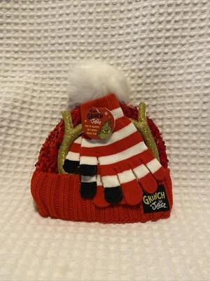 JUSTICIA X GRINCH NIÑAS CUERNO DE RENO LENTEJUELAS GORRO Y GUANTES DE INVIERNO 2 PIEZAS. Foto 1 de 4
